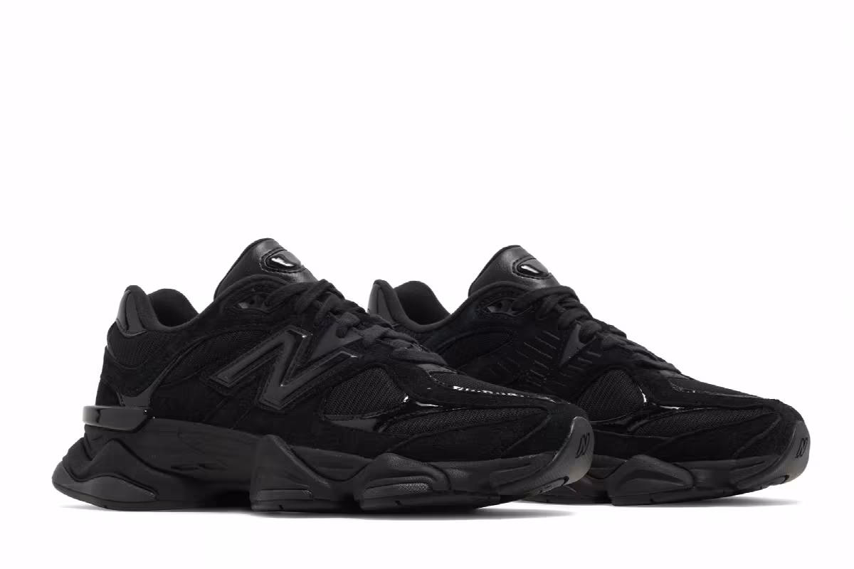 New Balance 9060 Triple Black Suede Patent, view 9