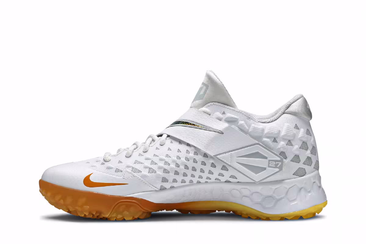 Nike Force Zoom Trout 6 Turf White Magma Orange, view 4