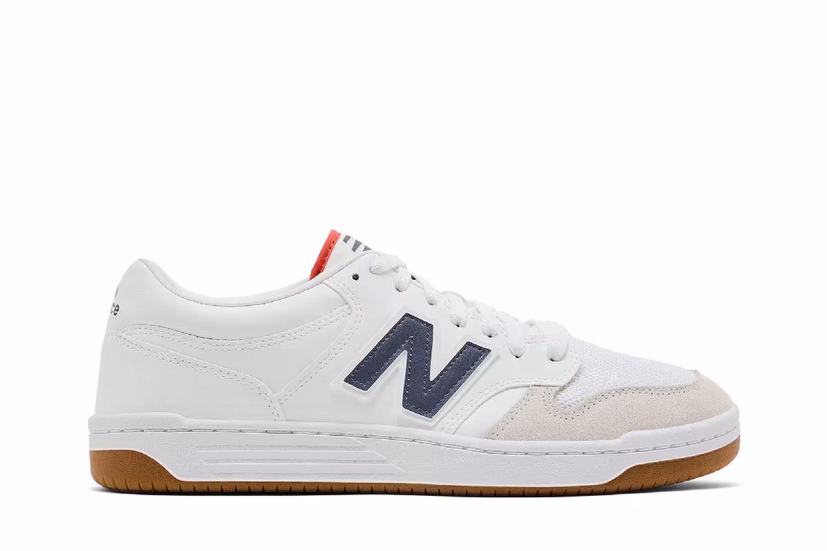 New Balance 480 White Dark Arctic Grey Gulf Red, view 2