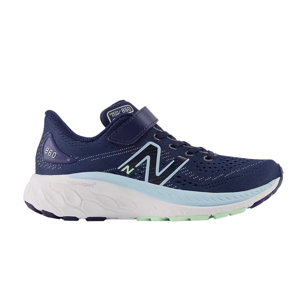 New Balance Fresh Foam X 860v13 Bungee Lace Top Strap Little Kid Wide Navy Bleach Blue
