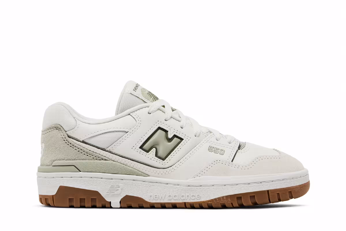New Balance 550 Big Kid White Olive Gum, view 2
