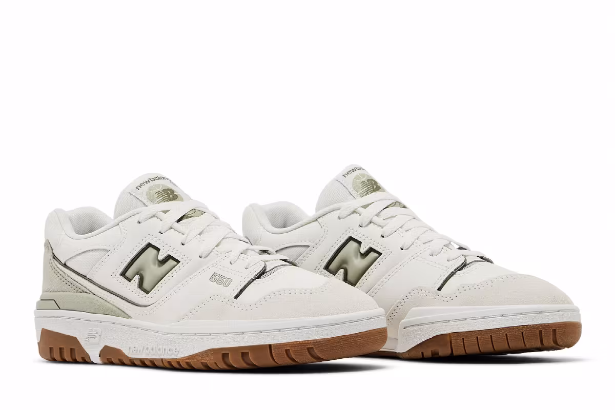 New Balance 550 Big Kid White Olive Gum, view 9