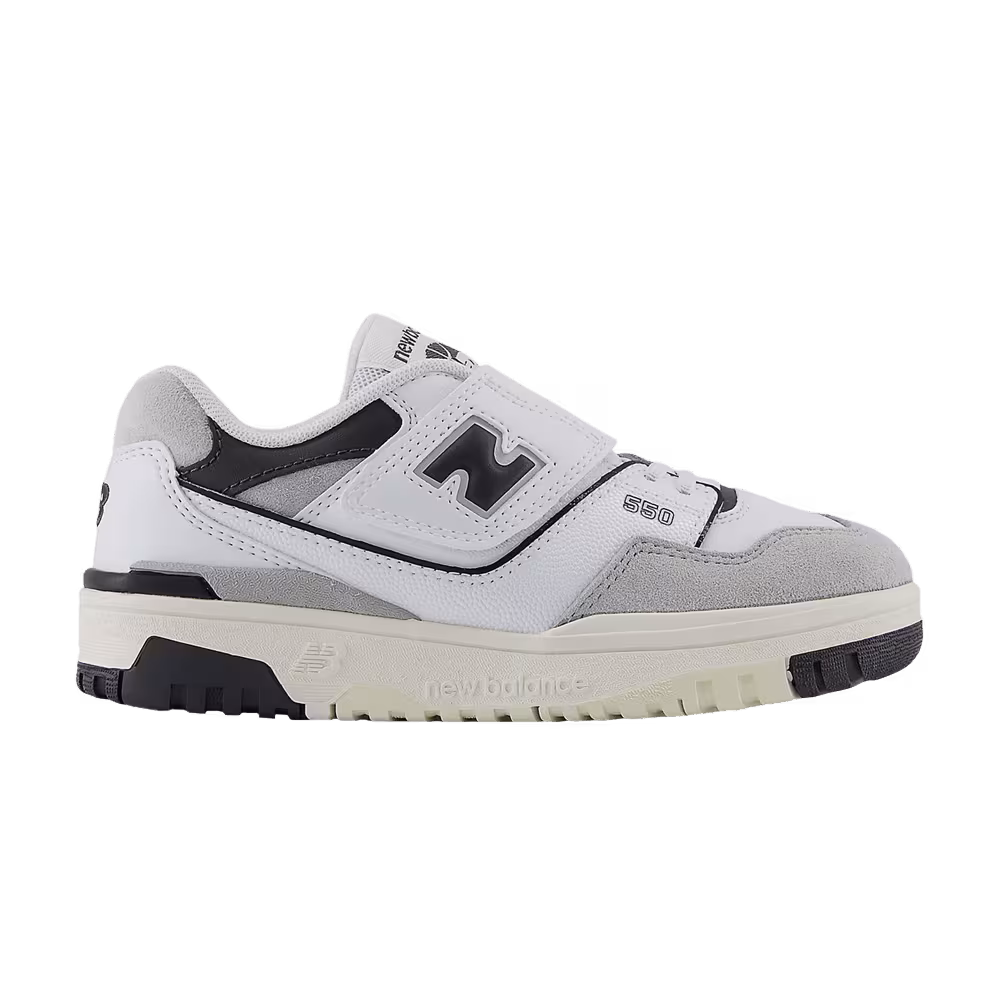 New Balance 550 Hook & Loop Little Kid White Black Cement