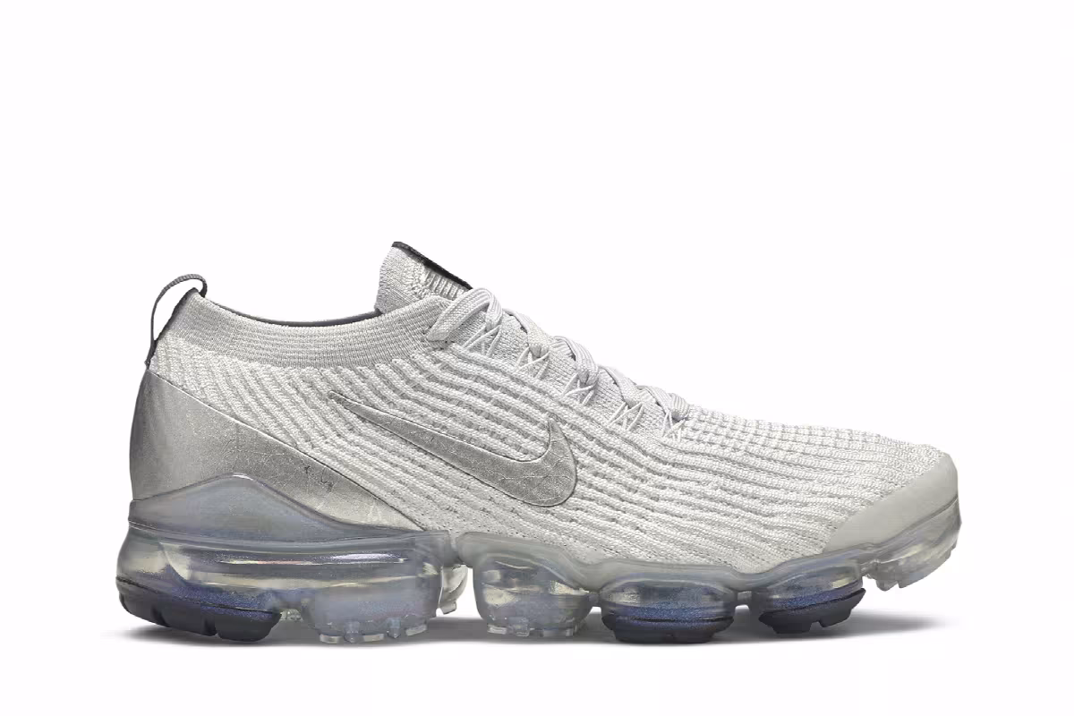 Nike Women's Air VaporMax Flyknit 3 White Silver, view 2