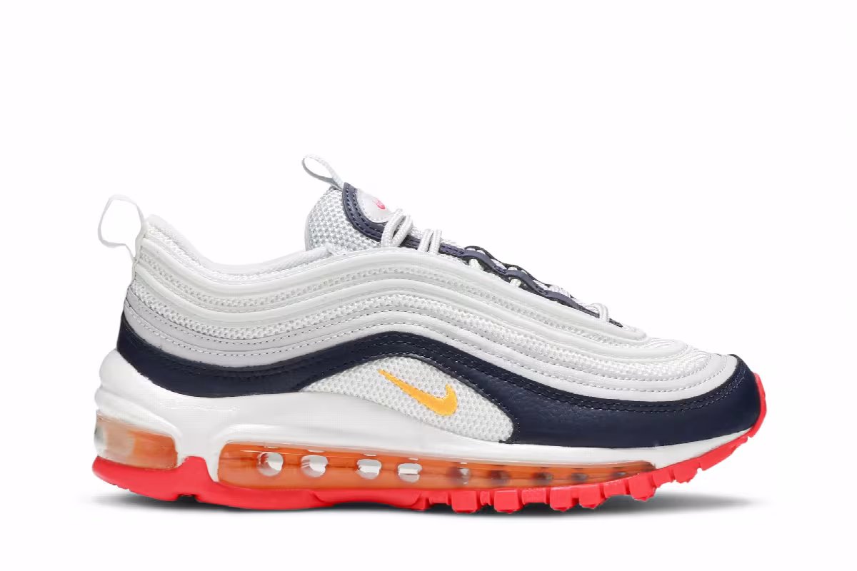 Nike Women's Air Max 97 Platinum Navy Orange, view 2