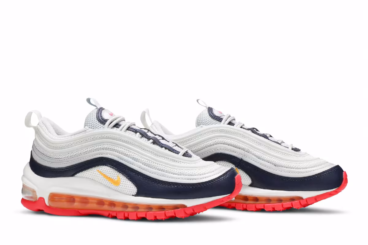 Nike Women's Air Max 97 Platinum Navy Orange, view 9