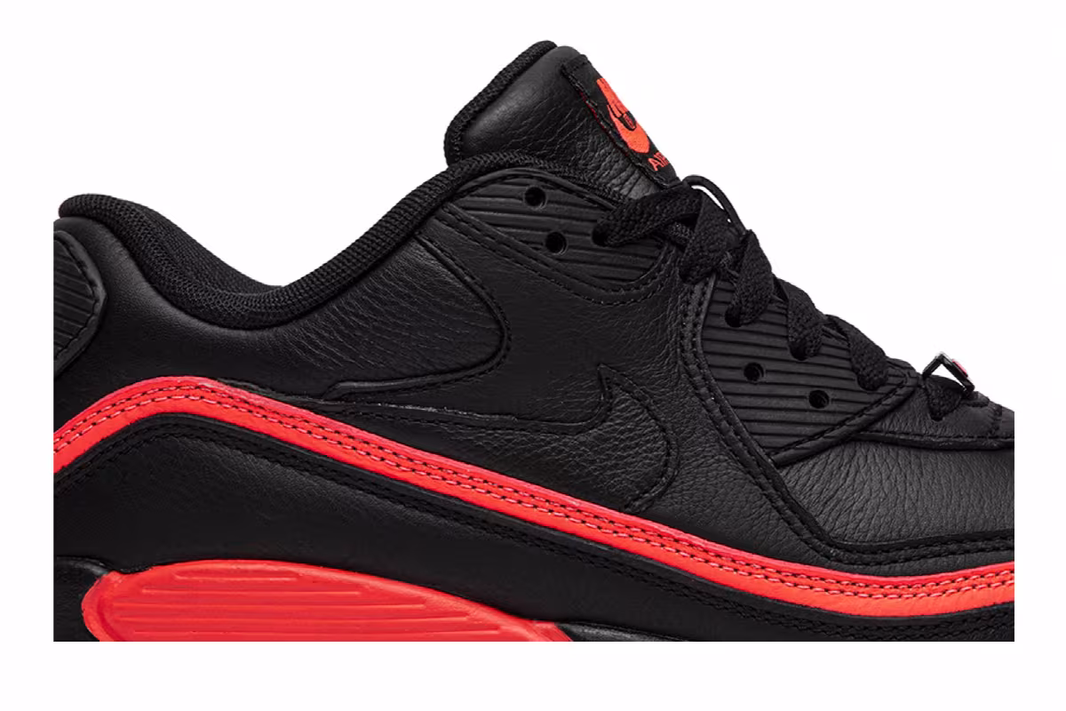 Undefeated x Nike Air Max 90 Black Solar Red, view 3