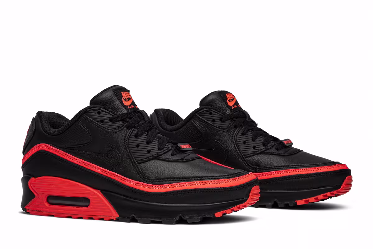 Undefeated x Nike Air Max 90 Black Solar Red, view 9