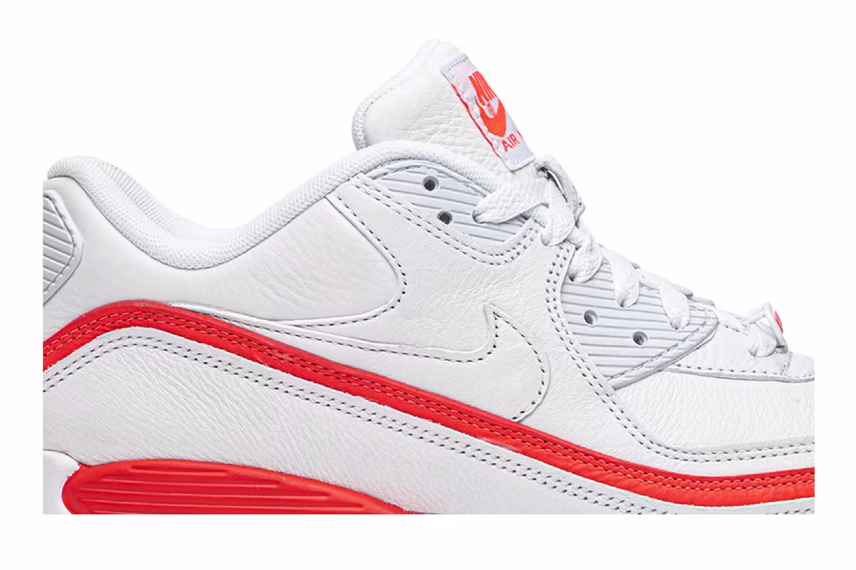 Undefeated x Nike Air Max 90 White Solar Red, view 3