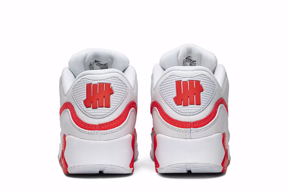 Undefeated x Nike Air Max 90 White Solar Red, view 7
