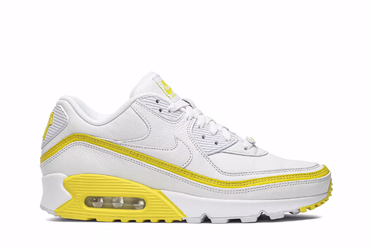 Undefeated x Nike Air Max 90 White Optic Yellow, view 2