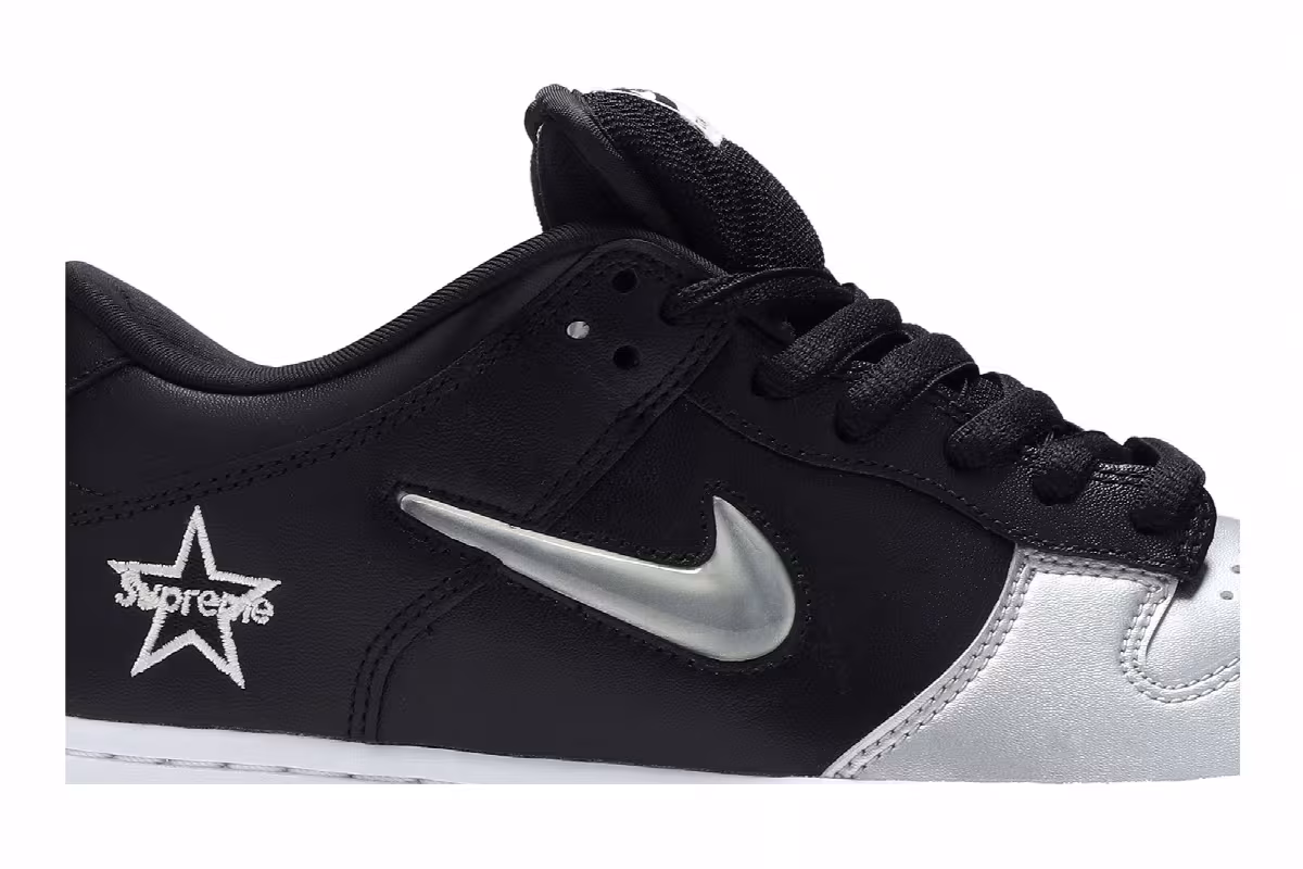 Supreme x Nike Dunk SB Low QS Metallic Silver, view 3