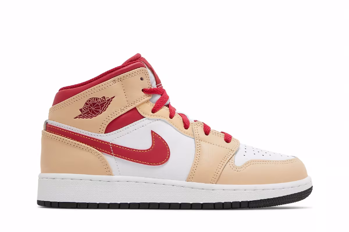 Air Jordan 1 Mid GS Light Curry Cardinal Red, view 2