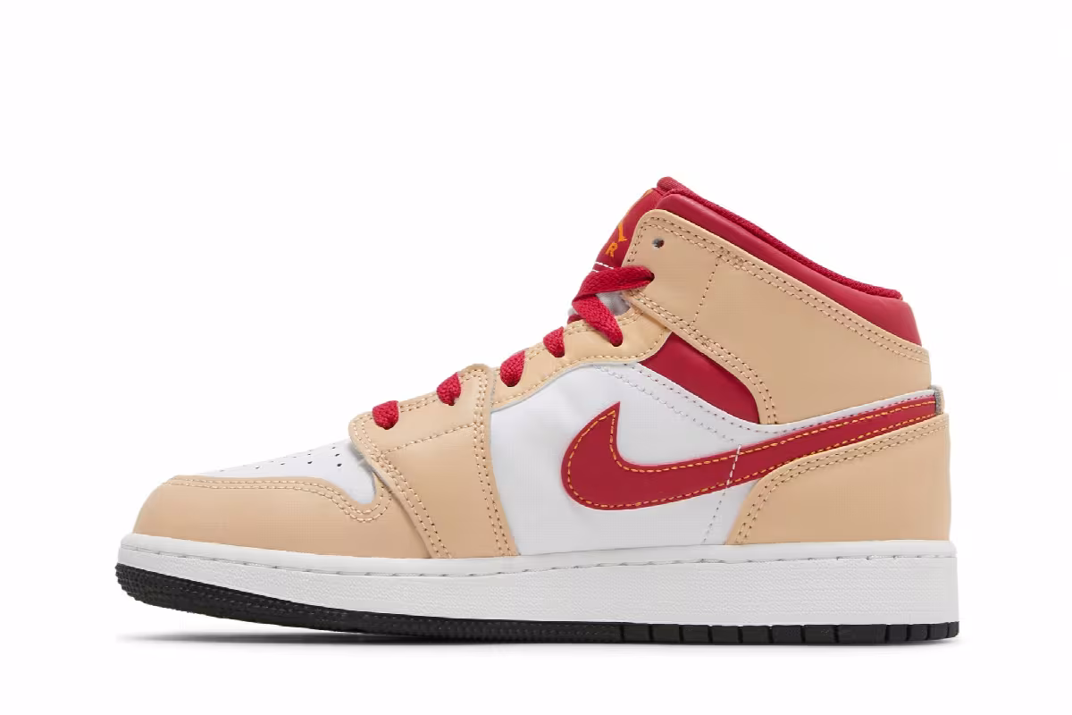 Air Jordan 1 Mid GS Light Curry Cardinal Red, view 4