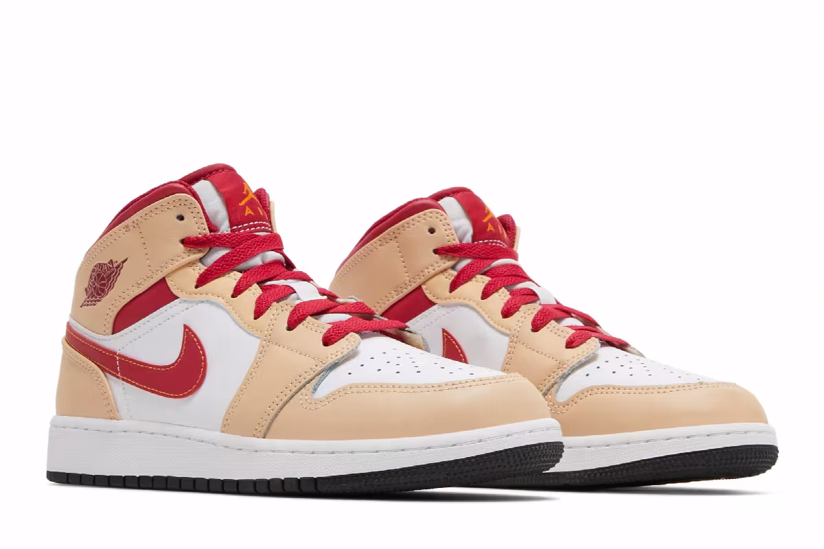 Air Jordan 1 Mid GS Light Curry Cardinal Red, view 9