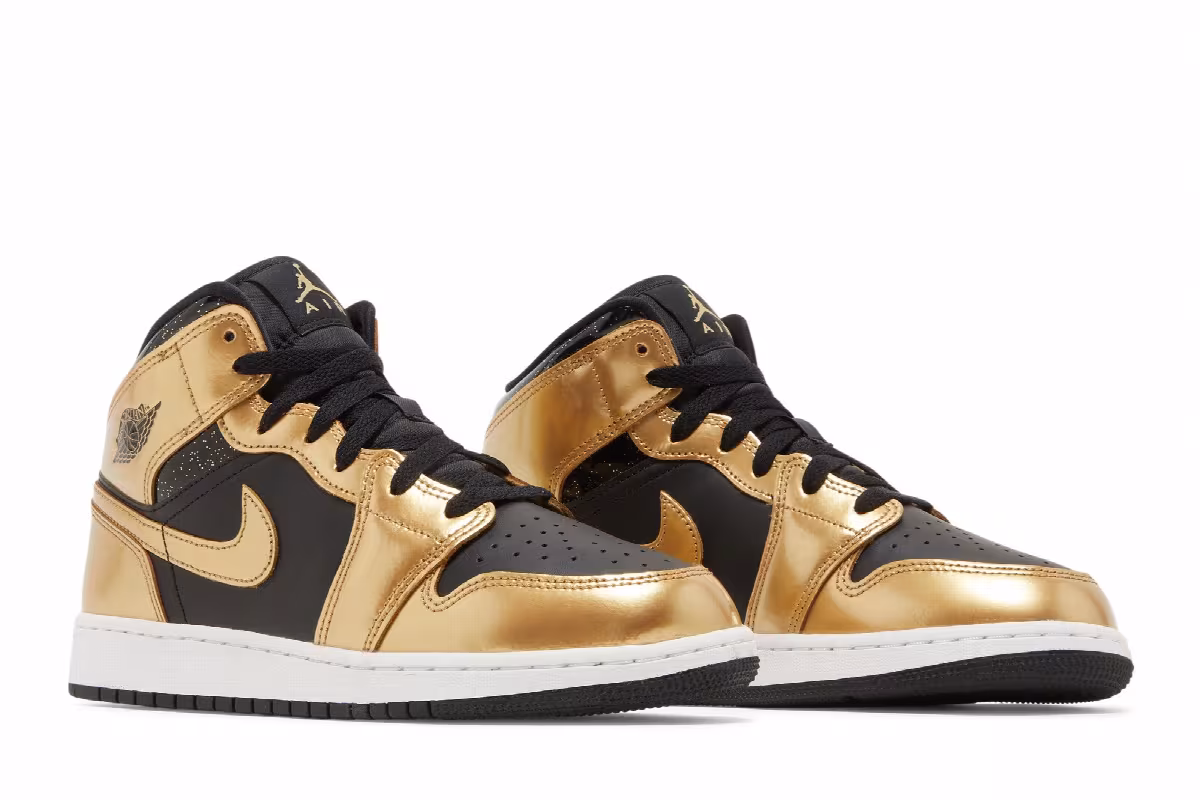 Air Jordan 1 Mid SE GS Metallic Gold Black, view 9