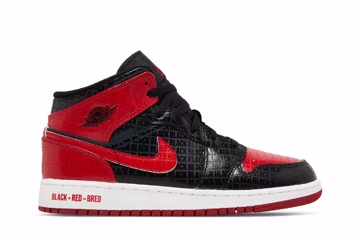 Air Jordan 1 Mid SS GS Black + Red = Bred, view 2