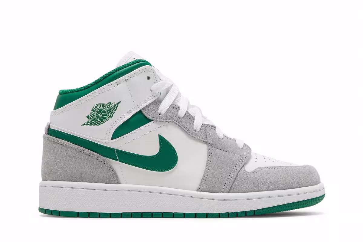Air Jordan 1 Mid SE GS Grey Pine Green, view 2