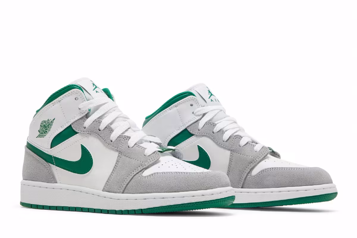 Air Jordan 1 Mid SE GS Grey Pine Green, view 9