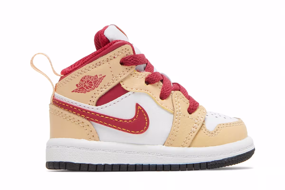 Air Jordan 1 Mid TD Light Curry Cardinal Red, view 2