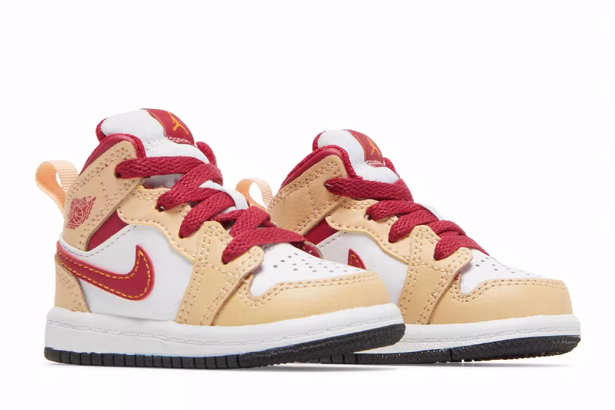 Air Jordan 1 Mid TD Light Curry Cardinal Red, view 9