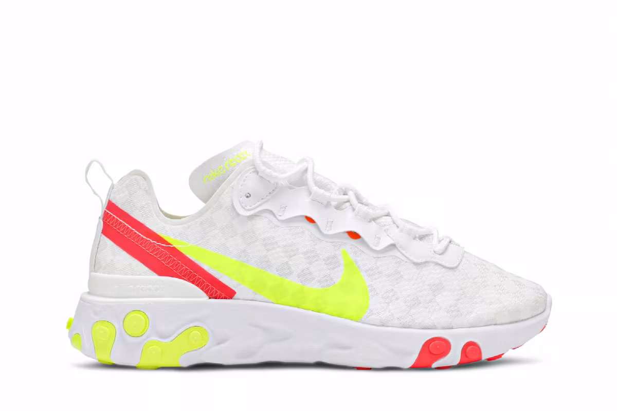 Nike React Element 55 Checkered White Crimson Volt, view 2