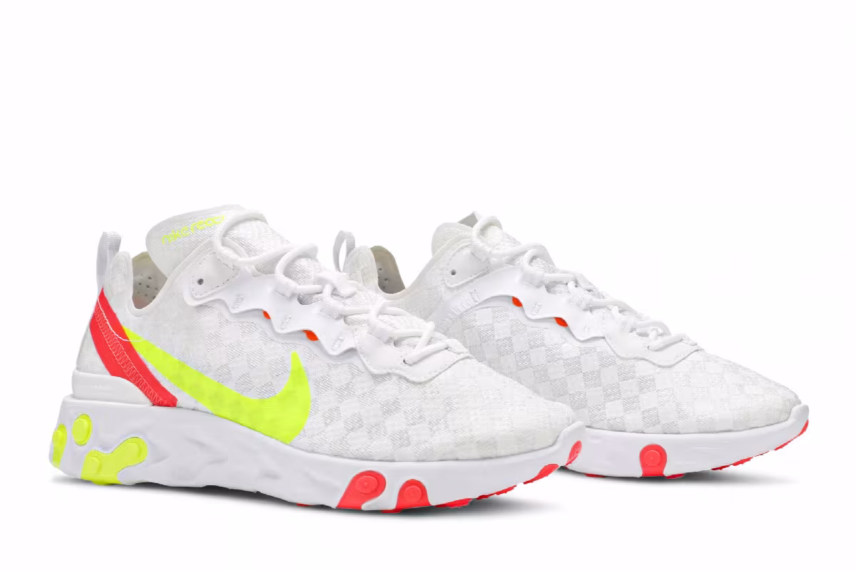 Nike React Element 55 Checkered White Crimson Volt, view 9