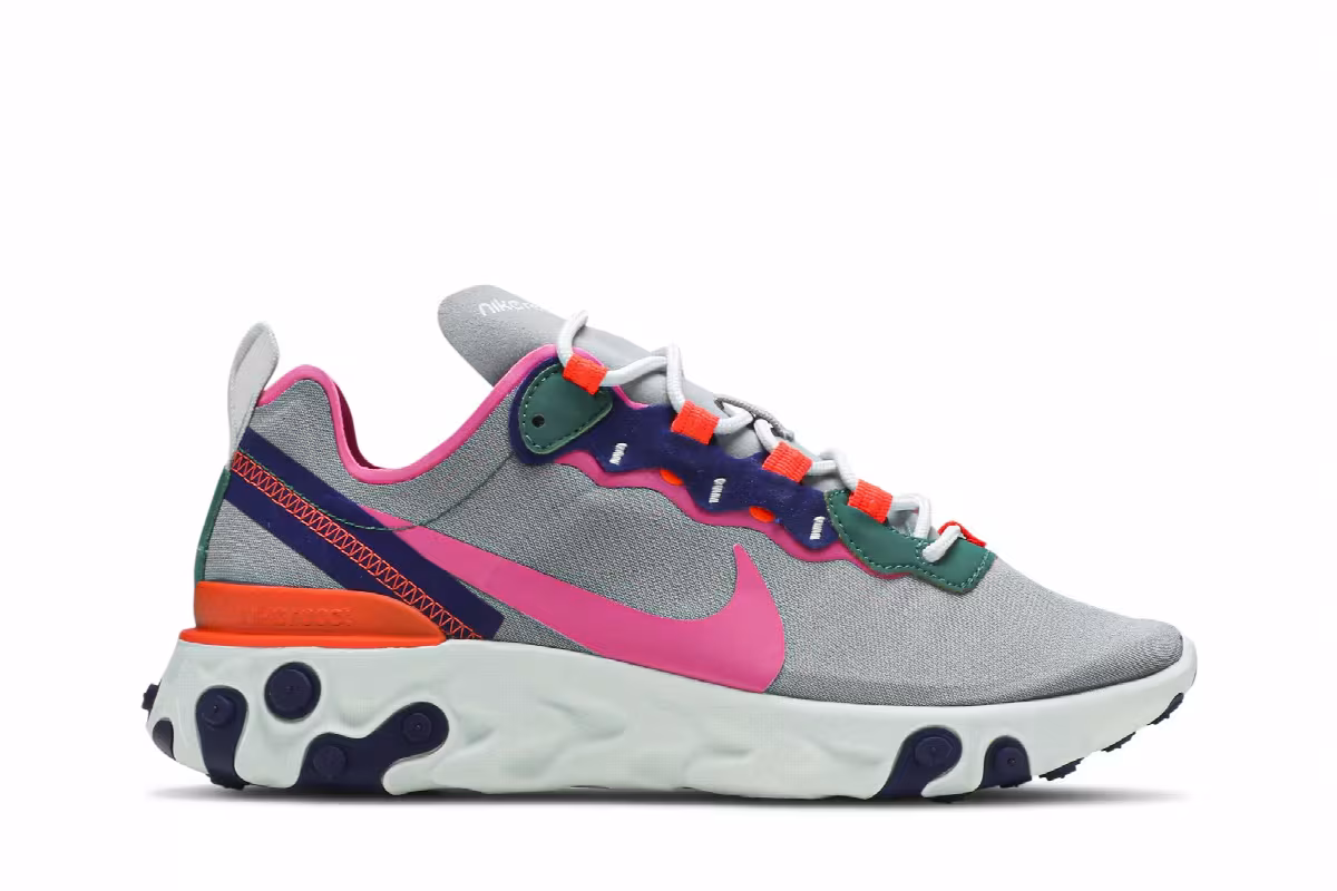 Nike Women's React Element 55 Wolf Grey Fuchsia, view 2