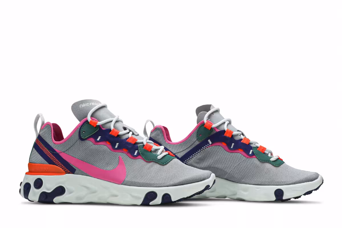 Nike Women's React Element 55 Wolf Grey Fuchsia, view 9