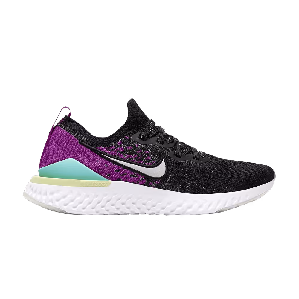 Nike Epic React Flyknit 2 GS Black Vivid Purple Aurora