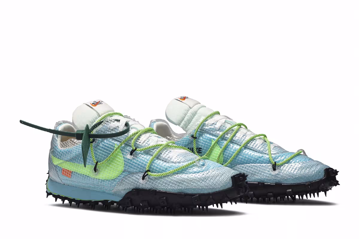 Off-White x Nike Women's Waffle Racer Vivid Sky, view 9
