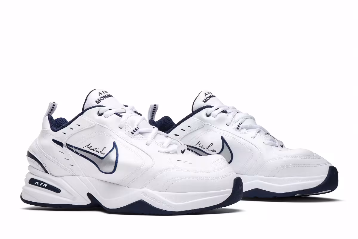 Martine Rose x Nike Air Monarch IV White Navy, view 9