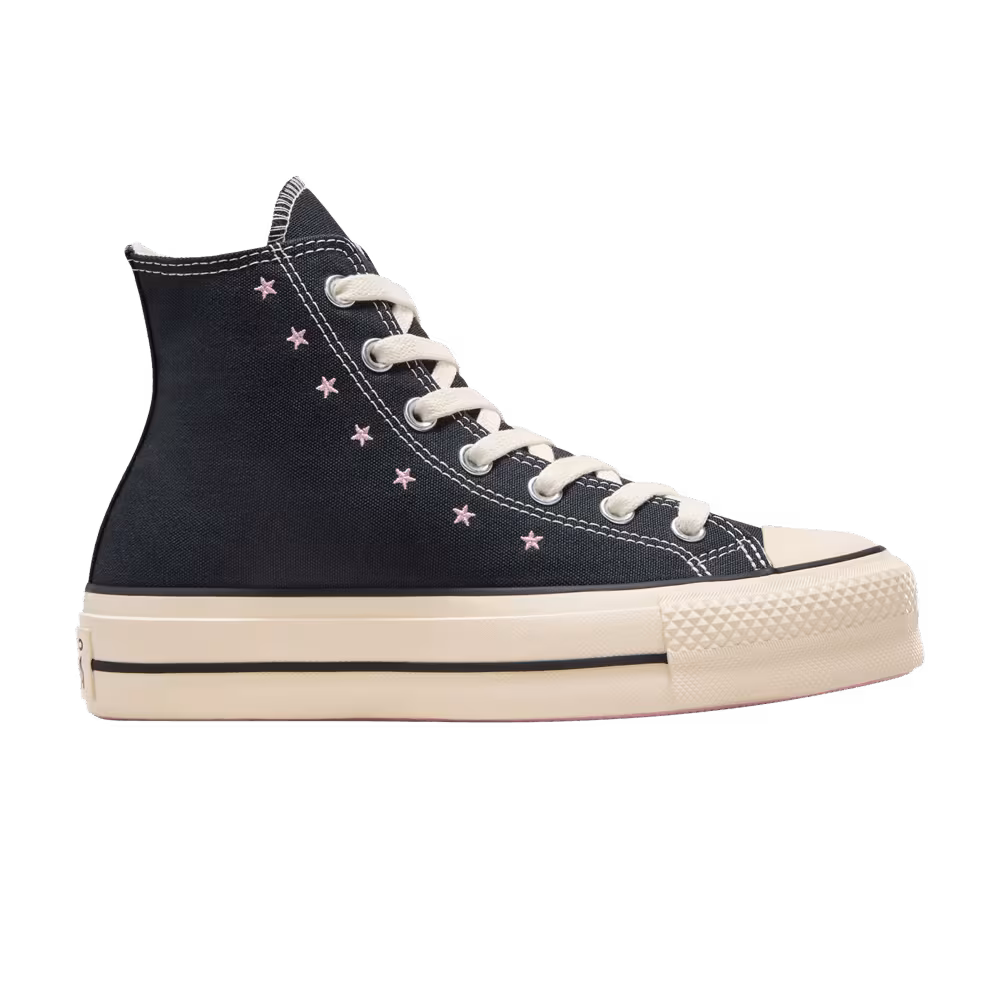 Converse Women's Chuck Taylor All Star Lift Platform High Embroidered Stars - Black Lotus Pink