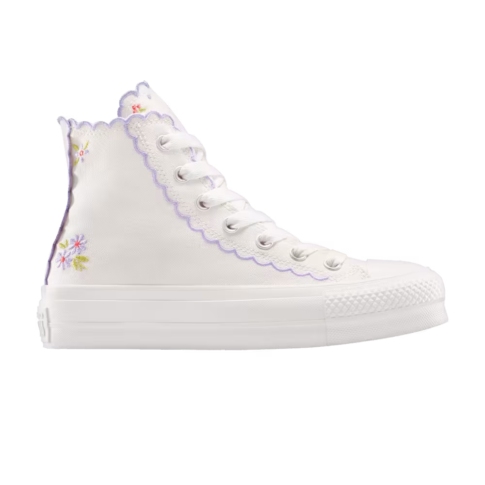 Converse Women's Chuck Taylor All Star Lift Platform High Scalloped Edges Embroidered Flowers