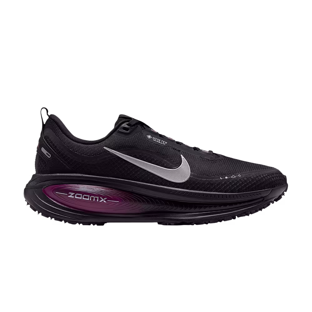 Nike Women's Vomero 18 GORE-TEX Waterproof Road With Reflective Accents Black True Berry Purple Pulse Metallic Silver