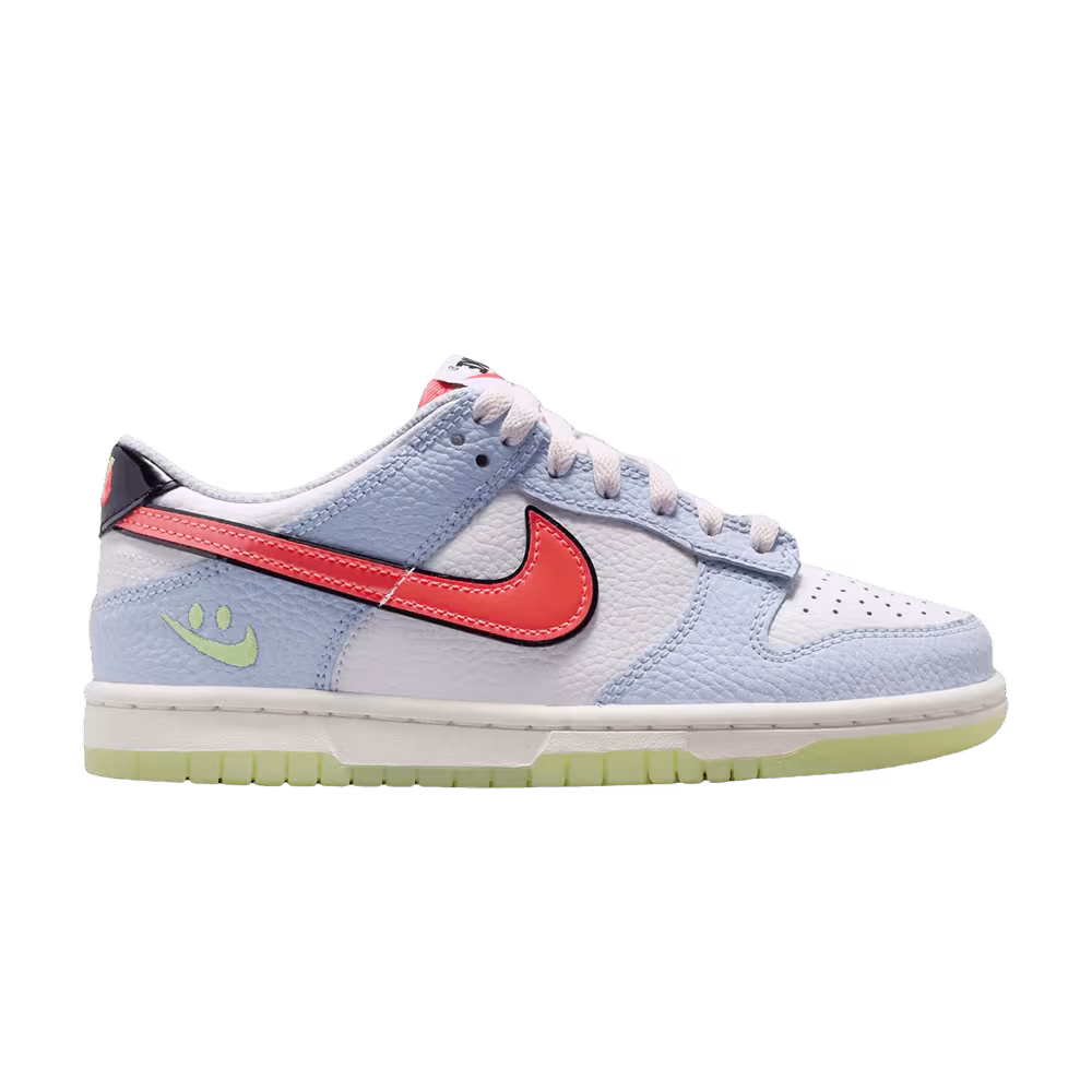 Nike Dunk Low GS Smiley Swoosh White - Hydrogen Blue Crimson