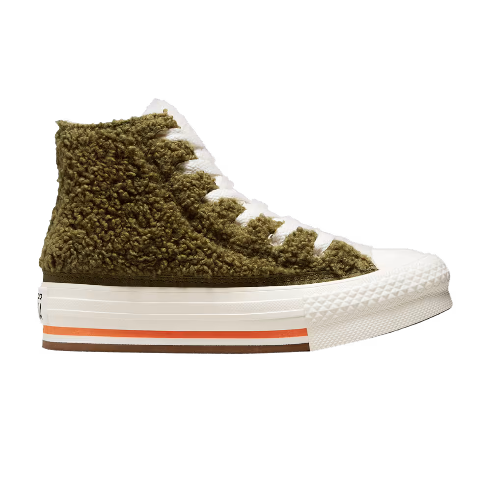 Converse Chuck Taylor All Star Sherpa EVA Platform High GS Dark Moss Bold Mandarin