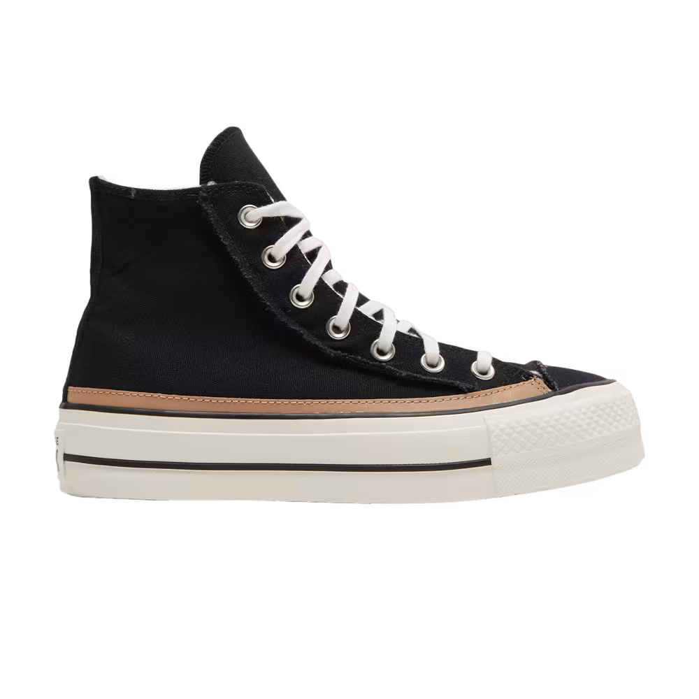 Converse Women's Chuck Taylor All Star Raw Edge Platform High Black Champagne Tan