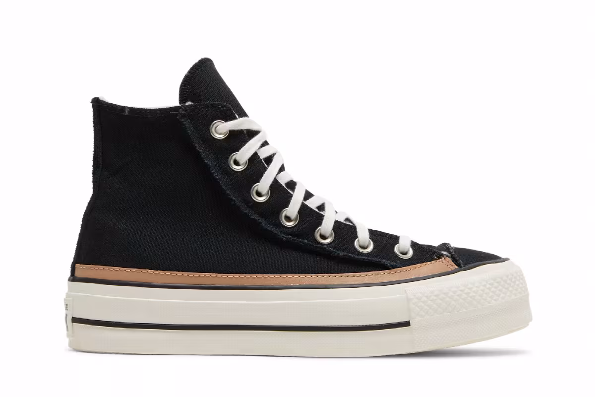 Converse Women's Chuck Taylor All Star Raw Edge Platform High Black Champagne Tan, view 2