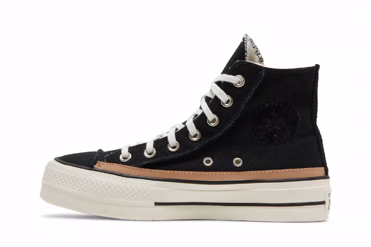 Converse Women's Chuck Taylor All Star Raw Edge Platform High Black Champagne Tan, view 4