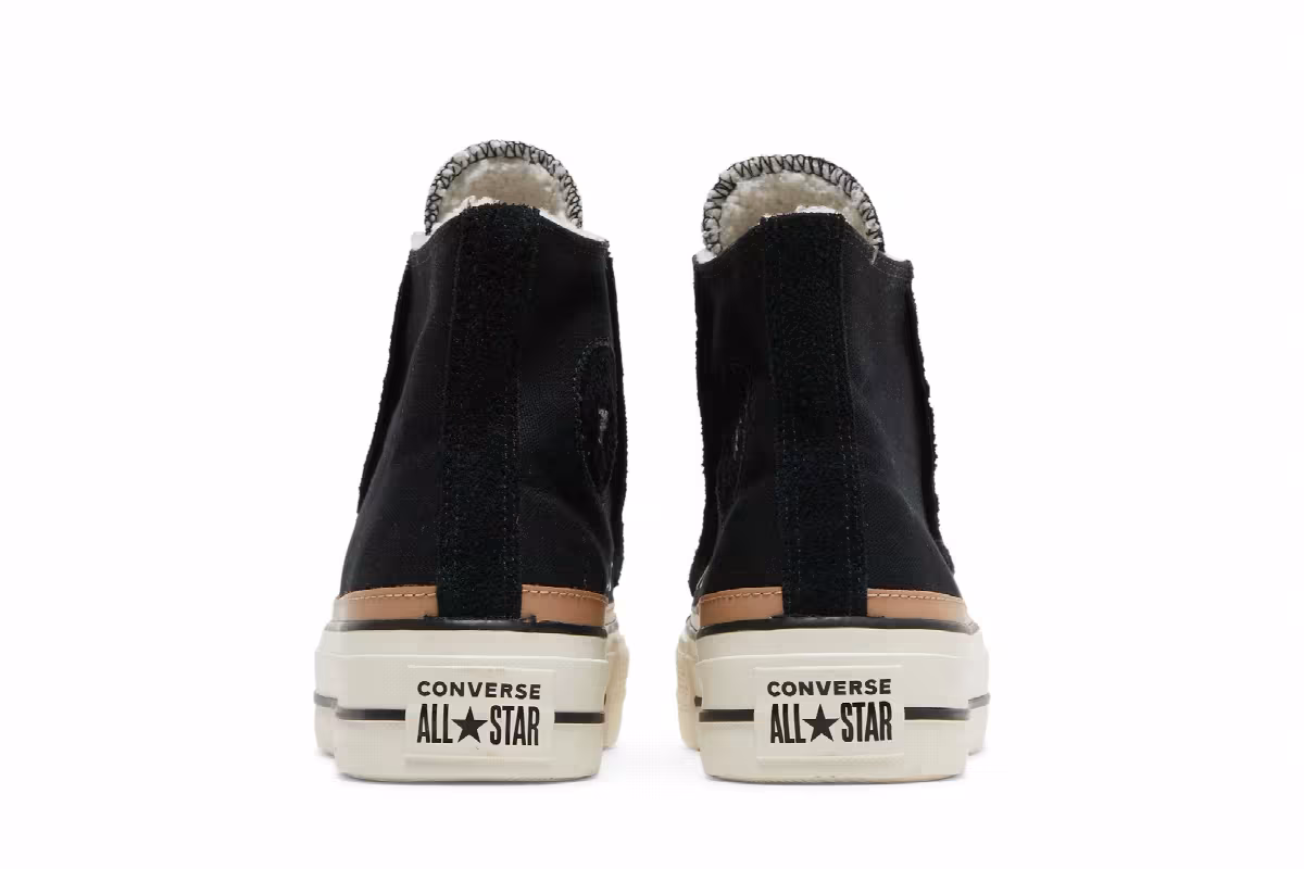 Converse Women's Chuck Taylor All Star Raw Edge Platform High Black Champagne Tan, view 7