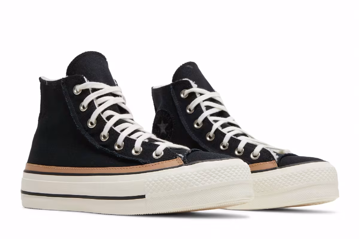 Converse Women's Chuck Taylor All Star Raw Edge Platform High Black Champagne Tan, view 9