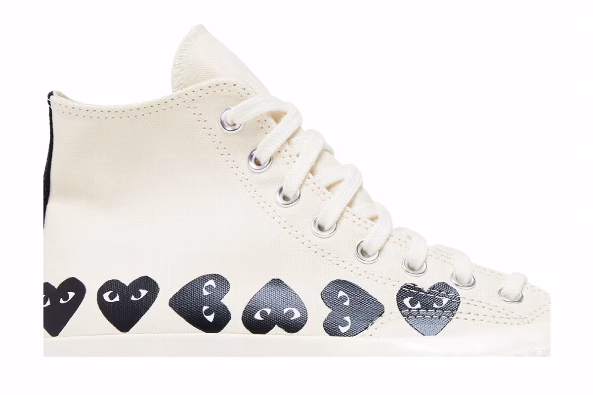 Comme des Garçons PLAY x Converse Chuck 70 High Multi Heart - Milk Black, view 3