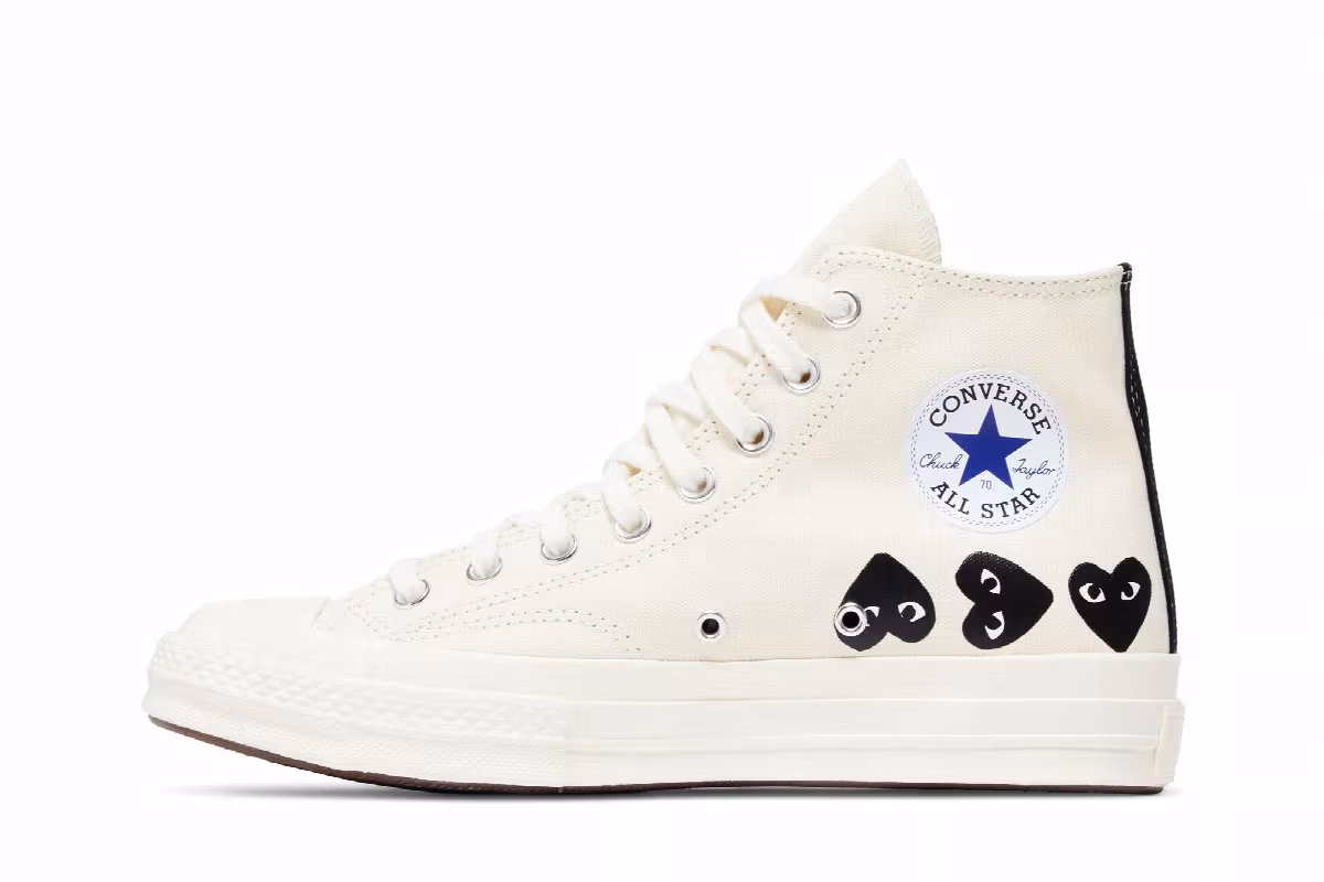 Comme des Garçons PLAY x Converse Chuck 70 High Multi Heart - Milk Black, view 4