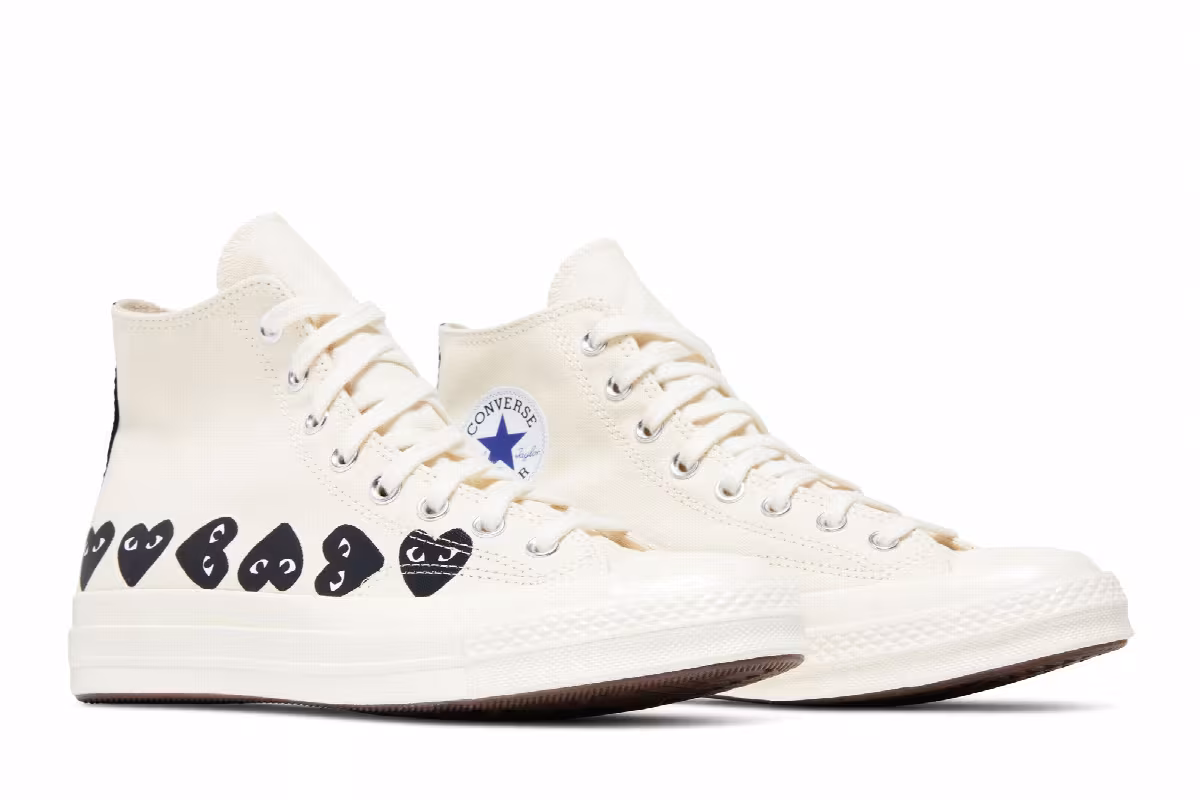 Comme des Garçons PLAY x Converse Chuck 70 High Multi Heart - Milk Black, view 9