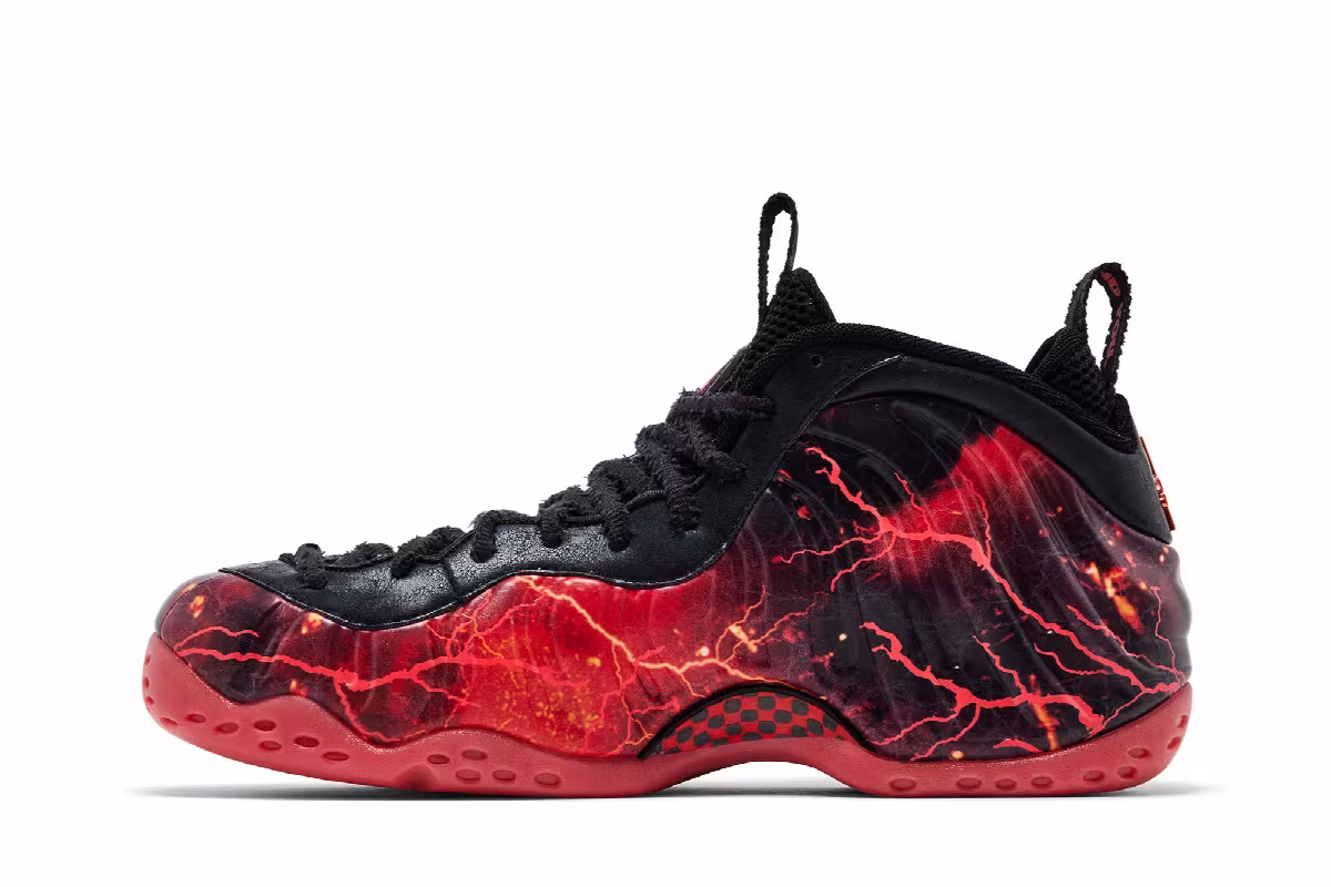 Stranger Things x Nike Air Foamposite One Premium QS Black Bright Crimson, view 4