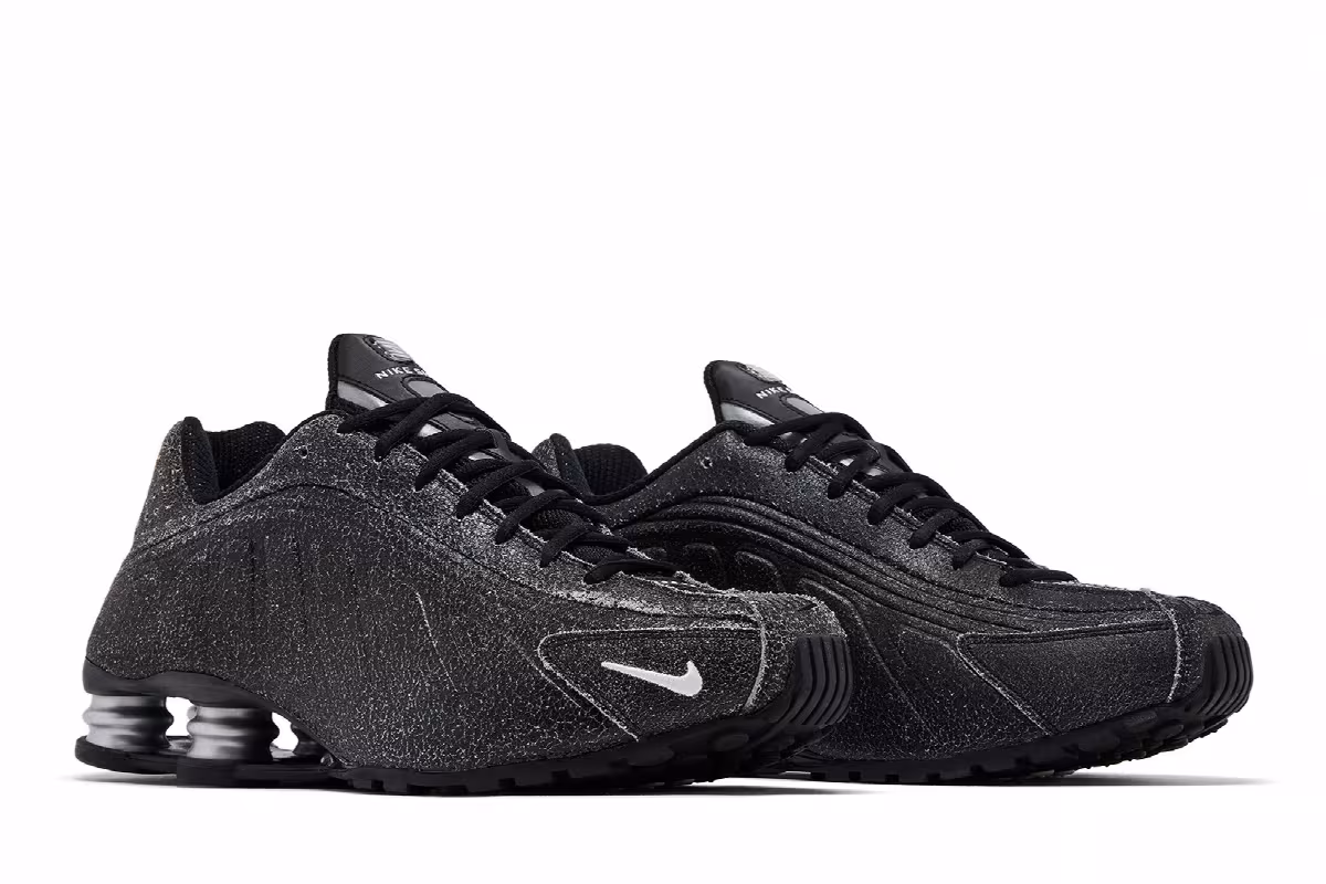 Nike Shox R4 Black Distressed Leather, view 9
