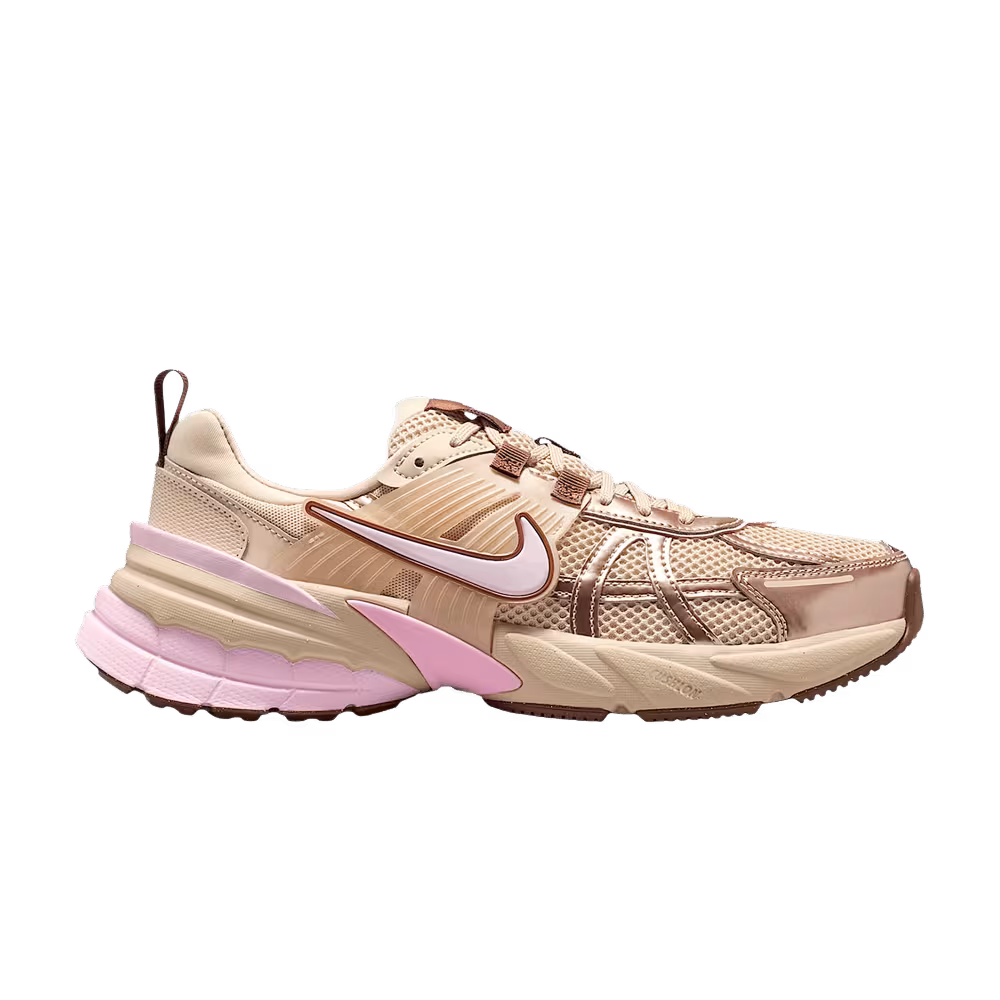 Nike Women's V2K Run With Reflective Accents Sanddrift Shimmer Fauna Brown Pink Foam