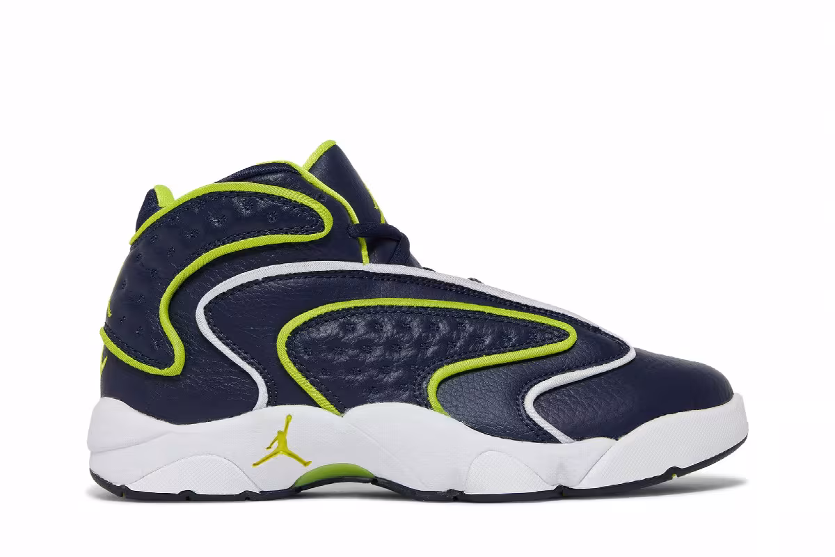 Women's Air Jordan OG College Navy Venom Green, view 2