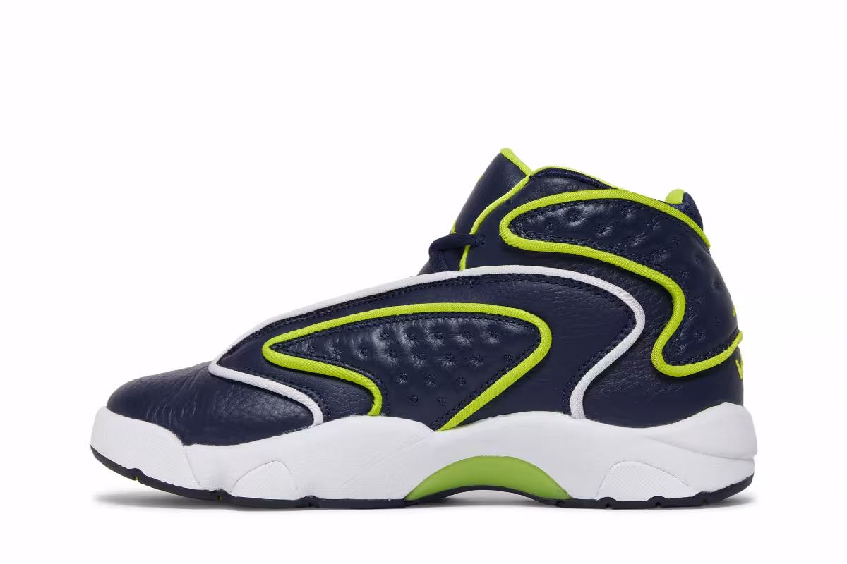 Women's Air Jordan OG College Navy Venom Green, view 4